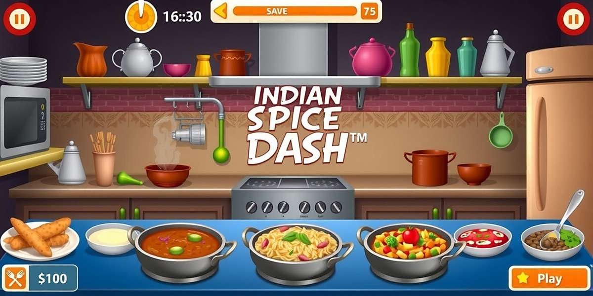 Indian Spice Dash Kitchen Gameplay Indian Spice Dash gameplay showing a busy kitchen scene with various Indian dishes